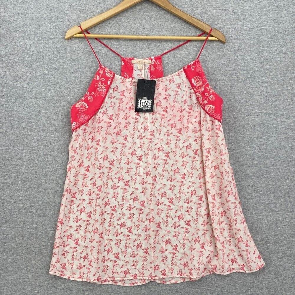 Under Skies Top Womens Large Pink White Floral Shirt Racerback Straps Top NEW